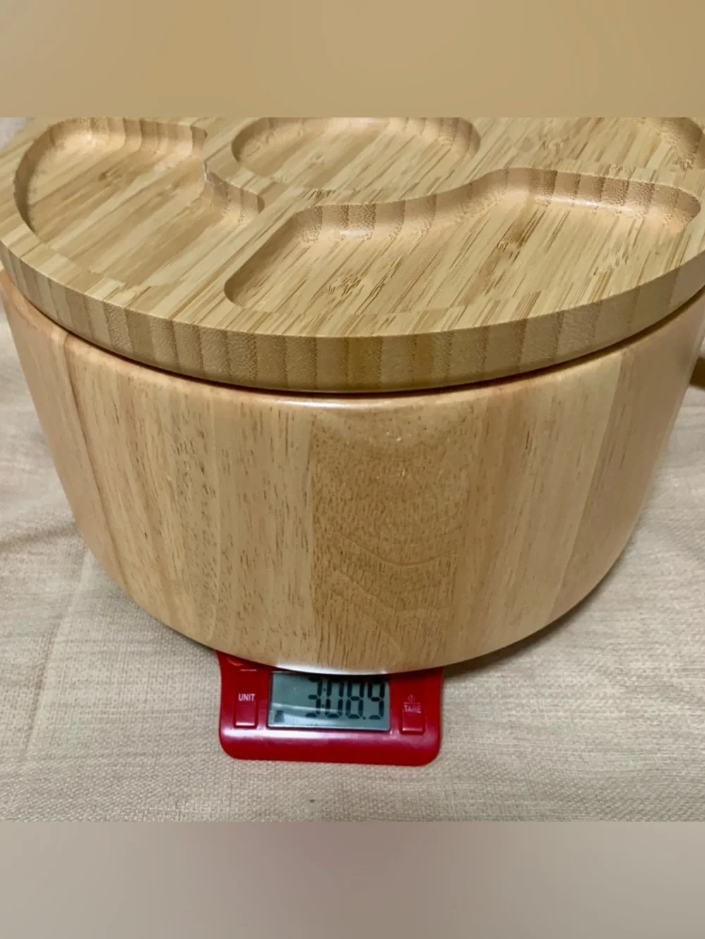 Wood Snack Bowl & Divided Bamboo Serving Tray Lid Set NWOT (2)